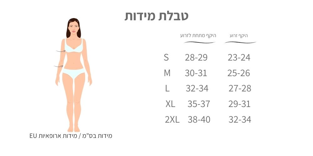 טבלת מידות של שרוולון לאחר ניתוח ליפואלסטיק LIPOELASTIC